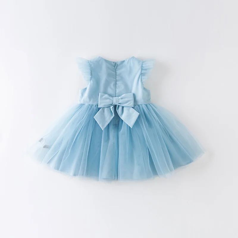 DBJ14118 dave bella summer baby girl\'s princess floral bow mesh dress children fashion party dress kids infant lolita clothes