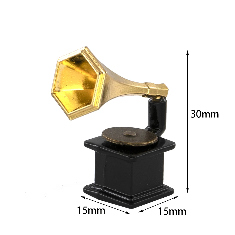 1/12 Dollhouse Miniature Accessories Mini Metal Phonograph Simulation Furniture Gramophone Model Toys for Doll House Decoration