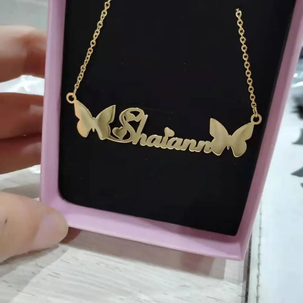 DOREMI Stainless Butterfly Chain Custom Name Necklace for Women Personalized Letter Pendant Gold Color Gift