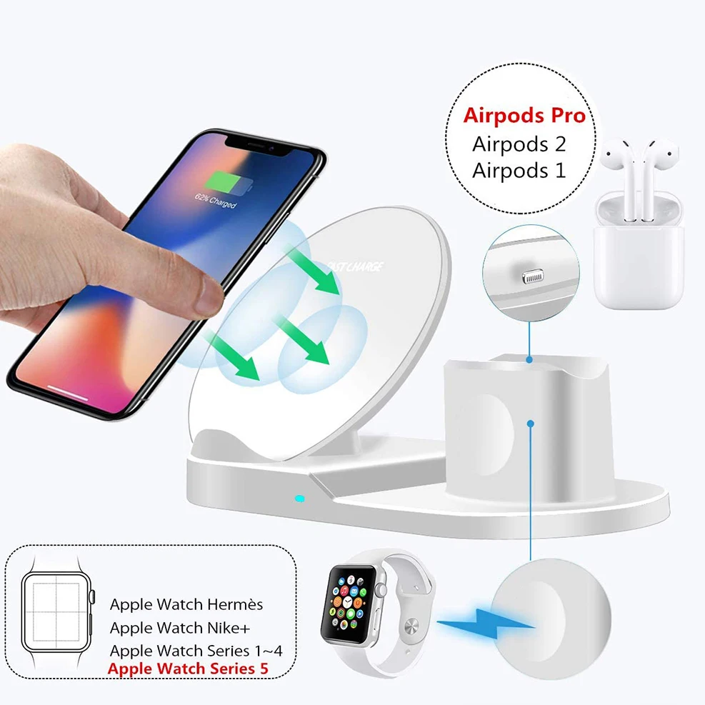 3 In 1 Wireless Charger Stand for iPhone 11 Pro XS Max XR 8P Apple Watch 2 3 4 5 AirPods 2 Pro QI Fast Wireless Charging Station