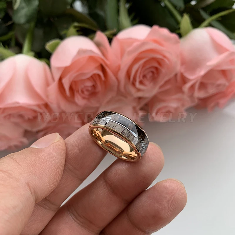 8mm Men Women 8mm Fashion Tungsten Wedding Band Wood Arrow Deer Antler Inlay Trendy Engagment Promise Ring I Love You Engraved