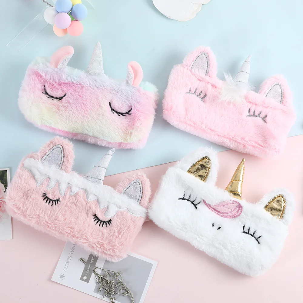 Kawaii School Pencil Case for Girls Boys Pencilcase Cute Unicorn Stationery Pen Bag Plush Cat Penal Box Large Big Pouch Supplies