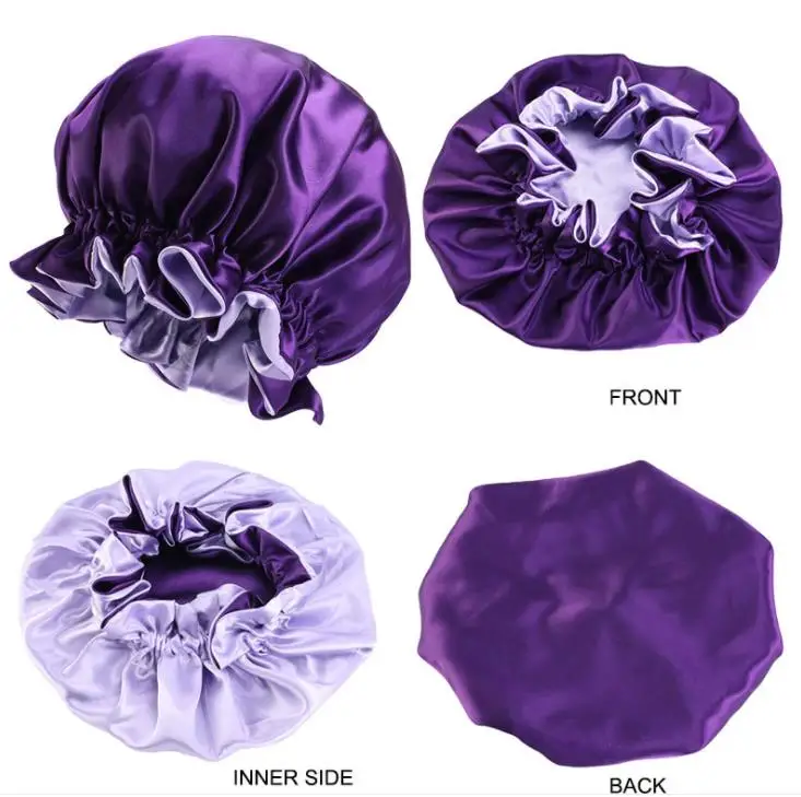 Silk Night Cap Bath Hat Double side wear Women Head Cover Sleep Cap Satin Bonnet for Beautiful Hair SN3884