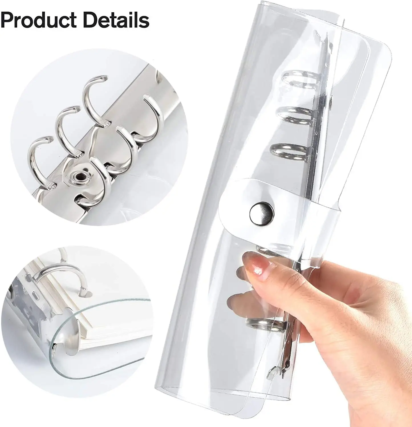 A5/A6 Transparent PVC Soft 6-Ring Binder Cover Snap Button Closure Clear Loose Leaf Folder Notebook Round Ring Binder Cover