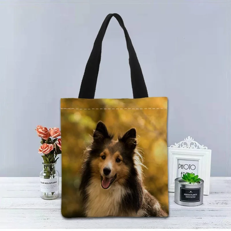 

Sheltie Dog Handbag Foldable Shopping Bag Reusable Eco Large Unisex Canvas Fabric Shoulder Bags Tote Grocery Cloth Pouch 1208