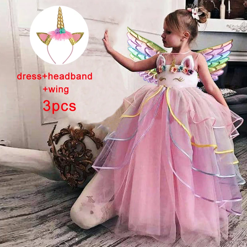 Rainbow Unicorn Dress For Kids Girls Children Birthday Costume Girl Party Princess Dresses Vestidos Role Dance Performance