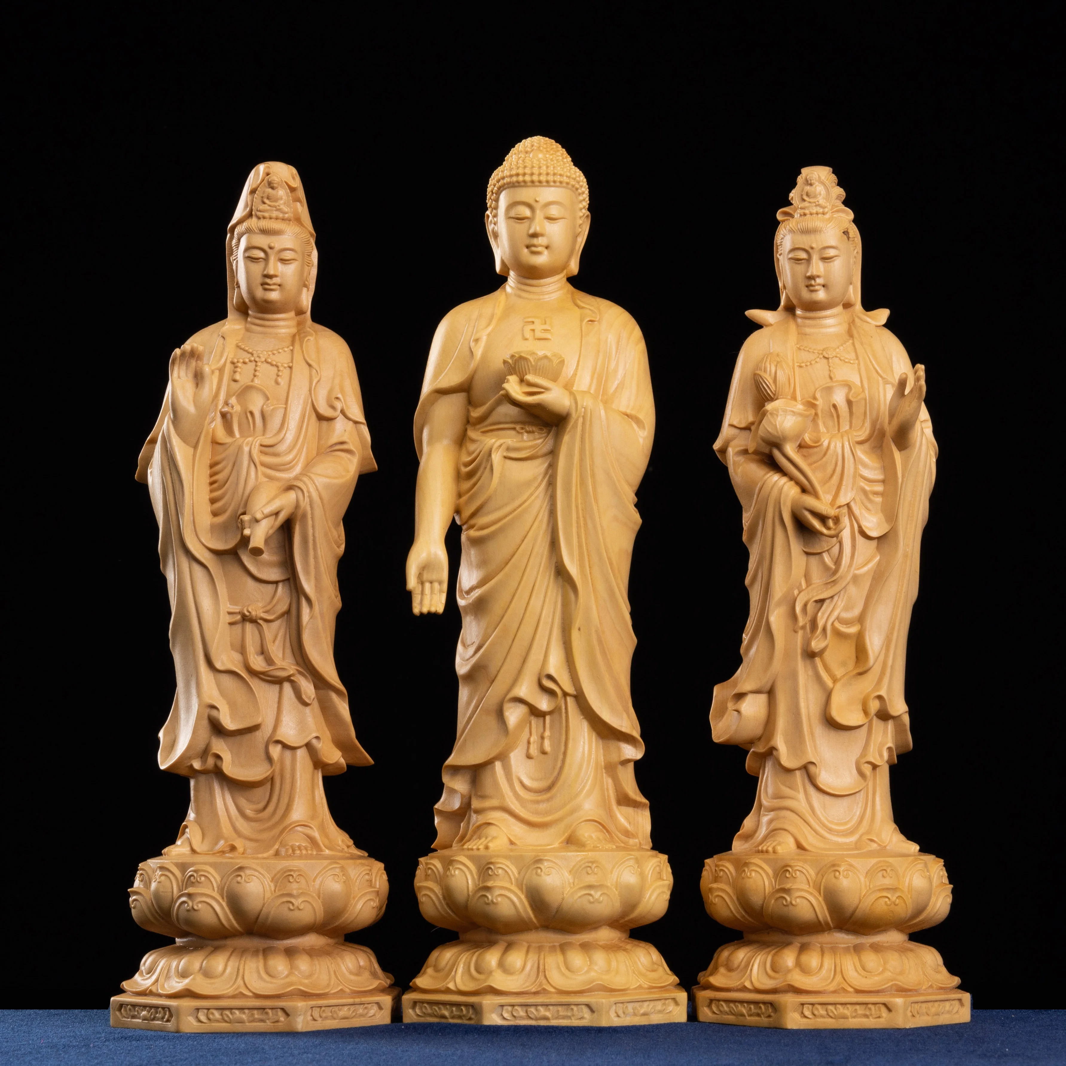 

Gautama Buddha Guanyin Solid Wood, Chinese Boxwood Carving, Wealth God Statue, Feng Shui for Home