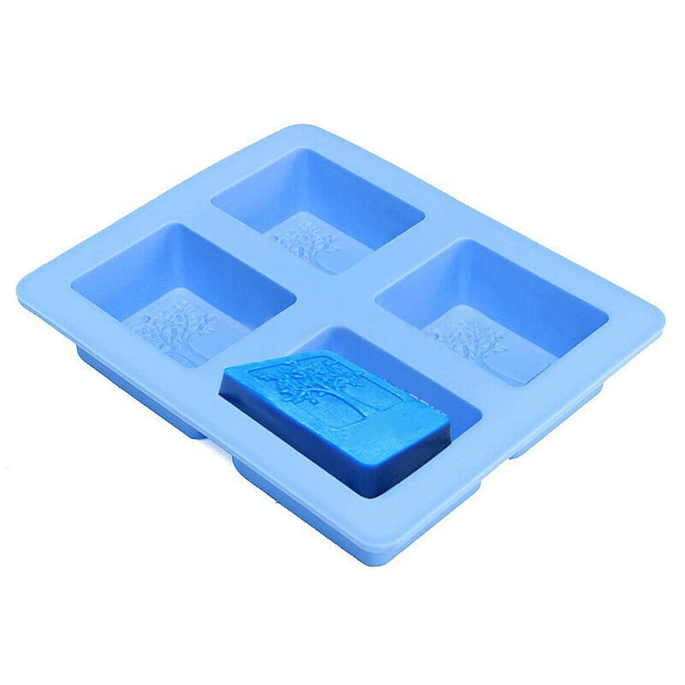 4 Cavities Rectangle Life Tree Silicone Soap Mold DIY Craft Art Cake Mold Handmade Silicone Molds for Soap Candle Mold