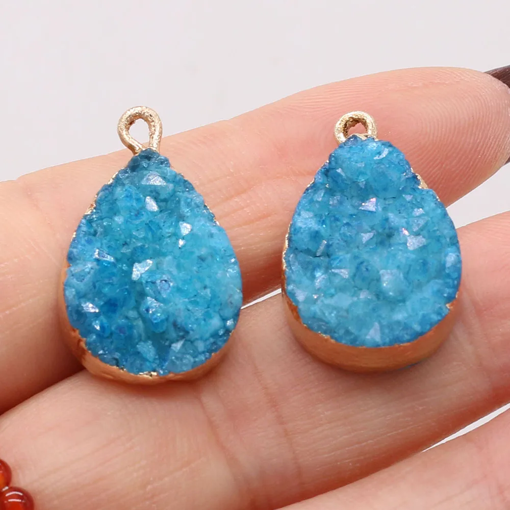 Natural Crystal Druzy Stone Red Pink Green Blue Pendants for Women Necklace Earring Jewelry Making DIY Gifts Size 24x15x8mm