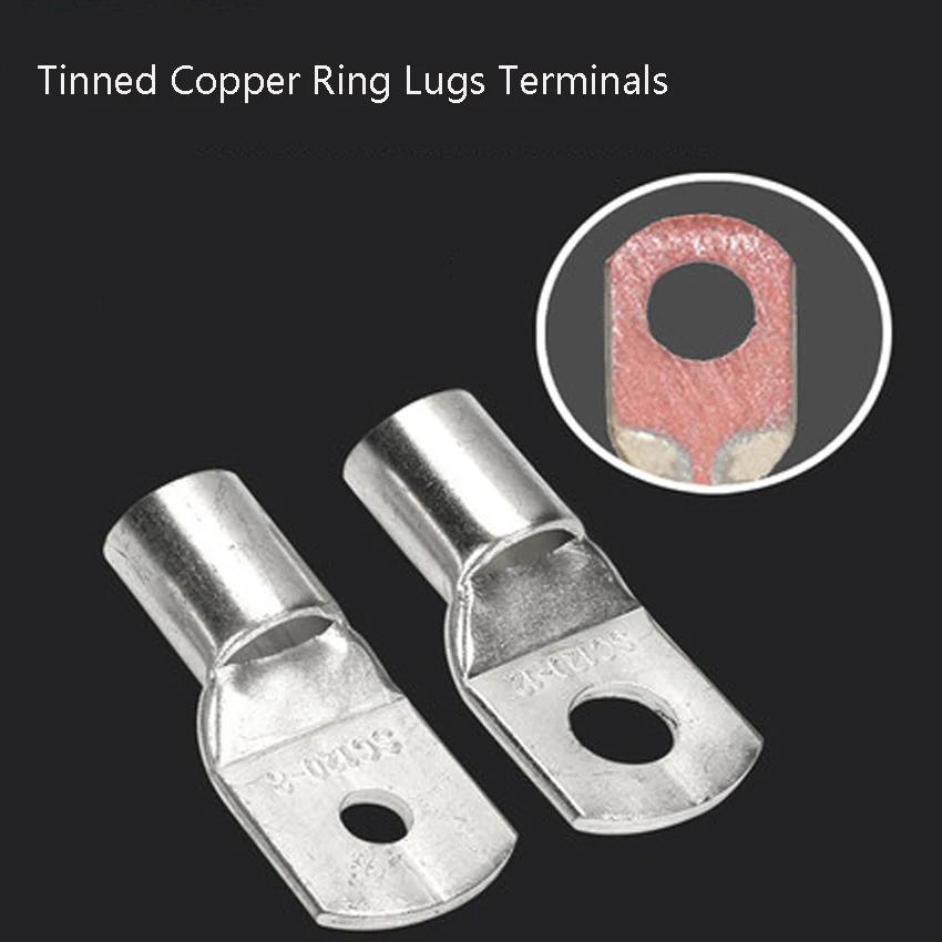 10Pcs Bolt Hole Tinned Copper Lugs Ring Battery Terminals  10/16/25/35/50/70m㎡ Cable Crimp Wire Connectors SC10-6/8 SC16-6 /8/10