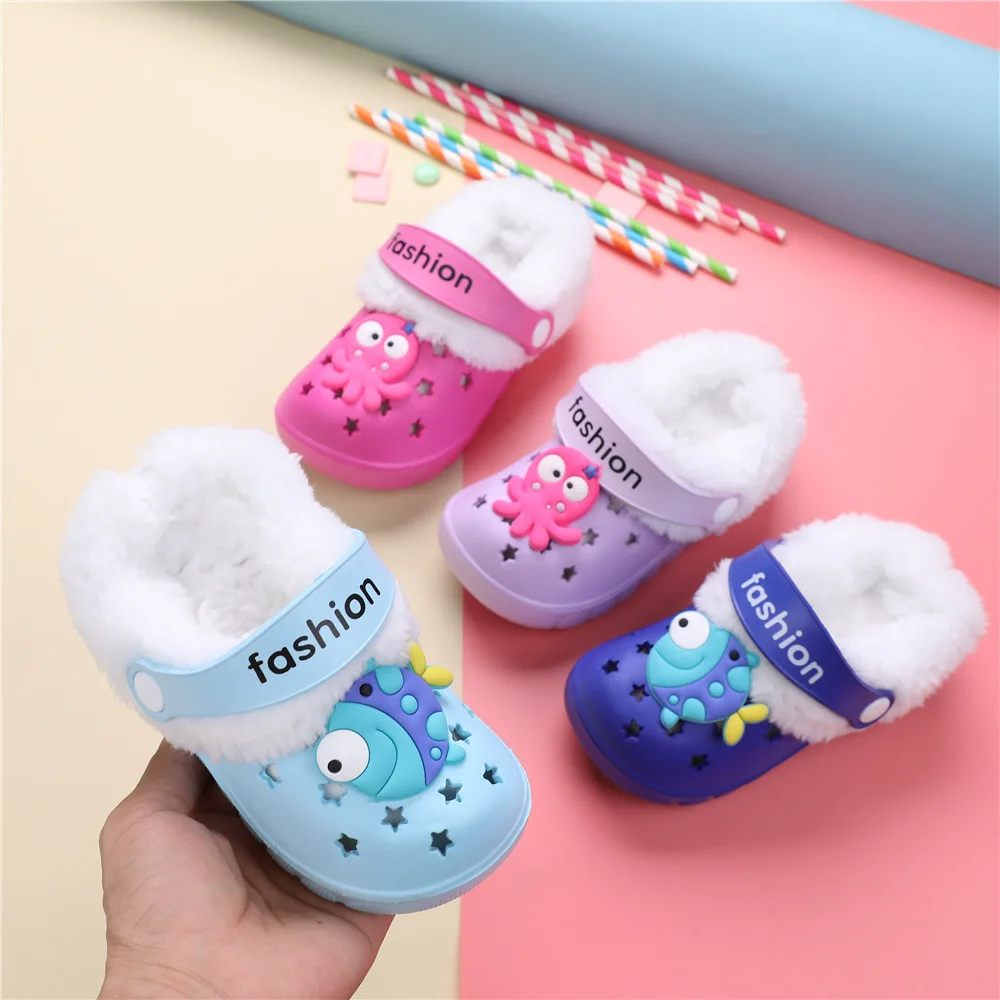 Children Mules Clogs Kids Winter Summer Garden Shoes Girl Boy Slippers Shoes Cute Cartoon Warm Home Slippers Hole Baby Shoes