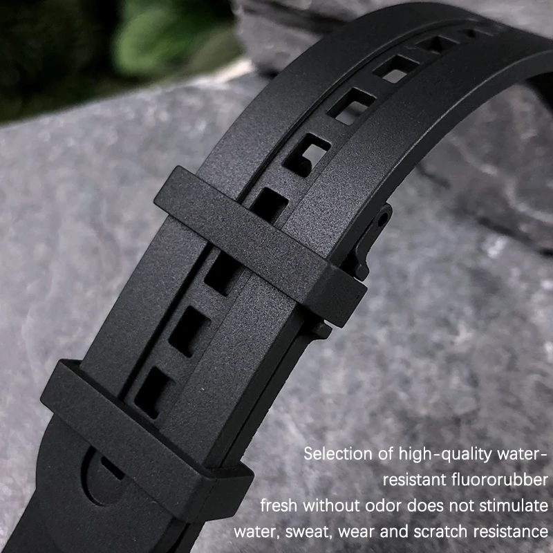 23mm Fluorine Rubber Silicone Watch band Replacement For Blancpain Fifty Fathoms Black Blue Soft Strap Stainless Steel Buckle