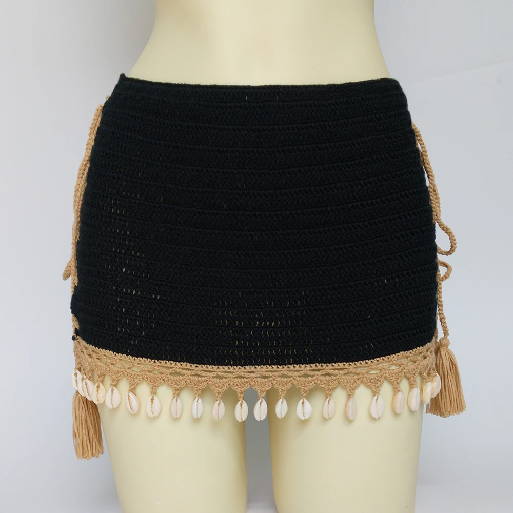 New Sexy Crochet Beach Skirt Cotton Swimsuit Fused Skirt Casual Beach Running Lace See Through Slim Mini Skirts