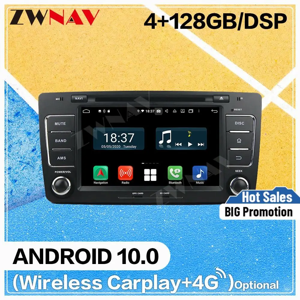 4+128G DSP Carplay Android 10 Screen Multimedia DVD Player for Skoda Octavia A7 2012 GPS Navigation Audio Radio Stereo Head Unit