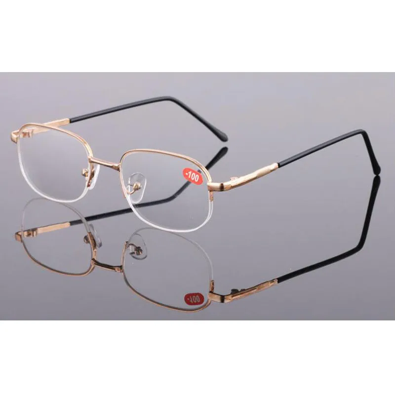 Elbru Rimless Myopia Glasses Men&Women Luxury Gold Frame Lens Shortsighted Eyeglasses Minus Eyewear Diopter -1.0-1.5-2.0 to-6.0