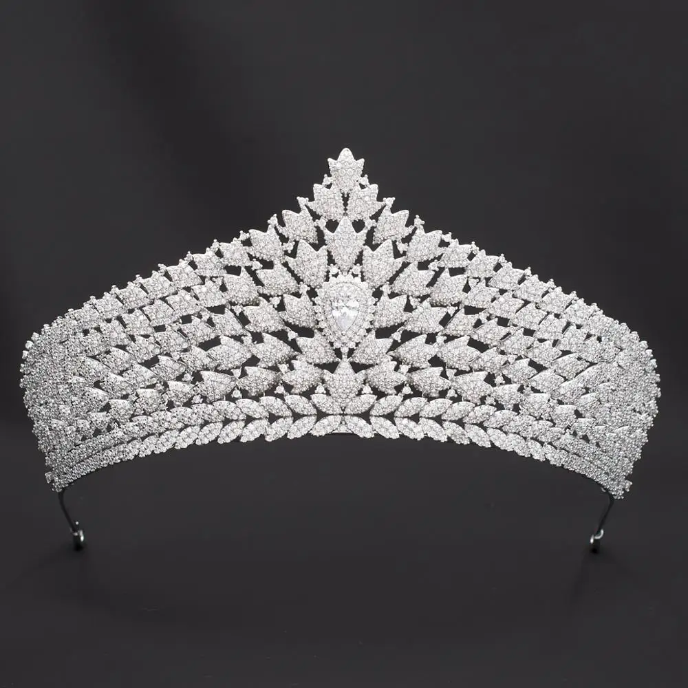 Big Cubic Zirconia Princess Tiara Diadem for Bridal Wedding Hair Jewelry Accessories Hairpieces CH10245