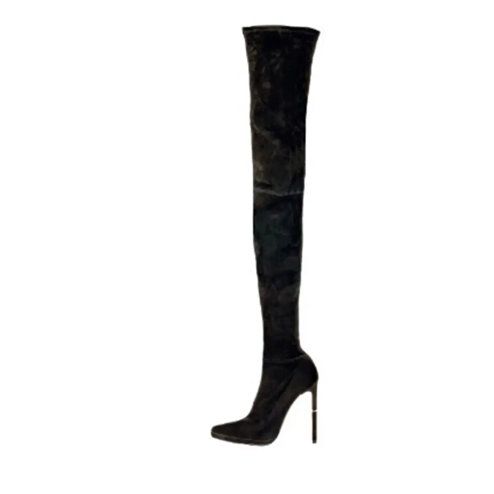 

Suede Leather Over-the-knee Boots The Hottest Woman Female Pointed Toe Long Boots Woman Side Zipper High Heels Shoes