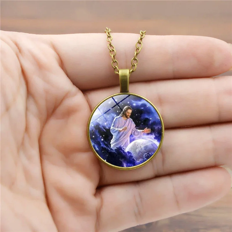 Jesus Dome Glass Necklace Christian Jewelry European and American Pendant Necklace Religious Accessories