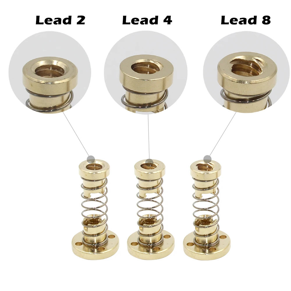1Set 3D Printer Parts 8mm TR8 - 8mm 4mm 2mm Lead Screw Trapezoidal ACME w/ Anti-Backlash Anti Backlash Nut Pitch 2mm