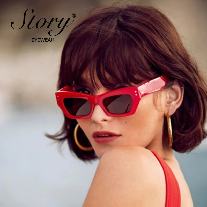 

STORY 2018 Fashion Women Rivet Square Sunglasses Brand Designer Vintage Square Rivet Frame Sun Glasses Eyewear Shades Female