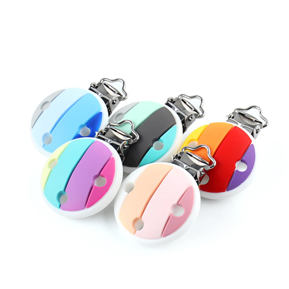 Keep&Grow Rainbow Silicone Teether BPA Free Baby Teething Beads Food Grade Pacifier Clips For Baby Nusing Necklace Toys Making