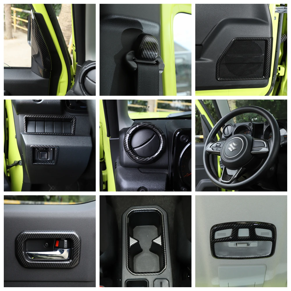 

Carbon Fiber Look Interior Refit Kit Pillar A / Door Speaker / Dashboard Cover Trim For Suzuki Jimny 2019 - 2023 ABS