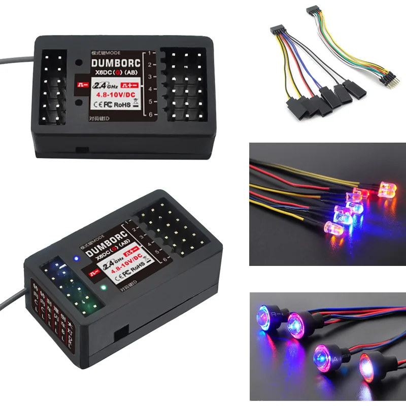 DumboRC 2.4G 6CH X6DCG Receiver Gyro Led Strip Light Control Board Module Set for 1/10 1/8 RC Car Night X6 X4 Transmitter