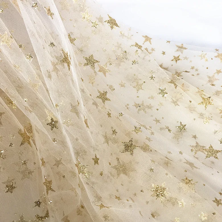 1Meter/lot 150cm wide quality golden/silver hot stars shiny mesh lace fabric wedding dress stage skirt decoration fabric SC577