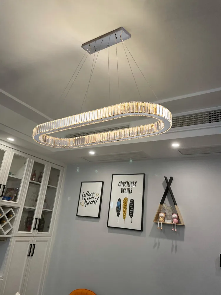 Imagem -05 - Lustre Oval Moderno de Suspenso Cromado Dourado para Sala de Jantar Iluminação Nórdica de Luxo k9 Cristal Lâmpada Regulável Aço Inoxidável