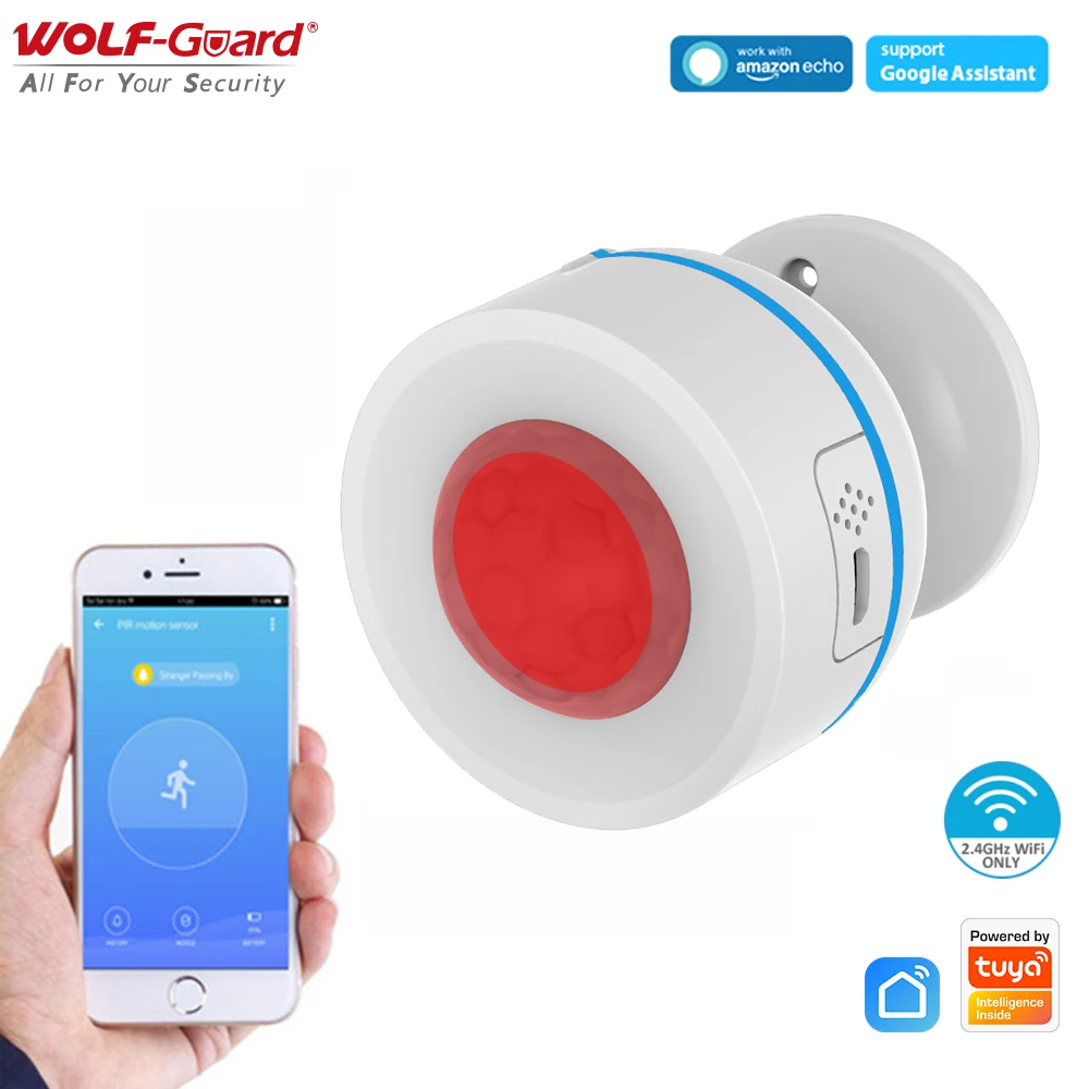 Wolf-Guard Tuya Smart WiFi PIR Motion Sensor Mini Infrared Movement Detector Temperature Humidity Detection 10M Range Adjustable