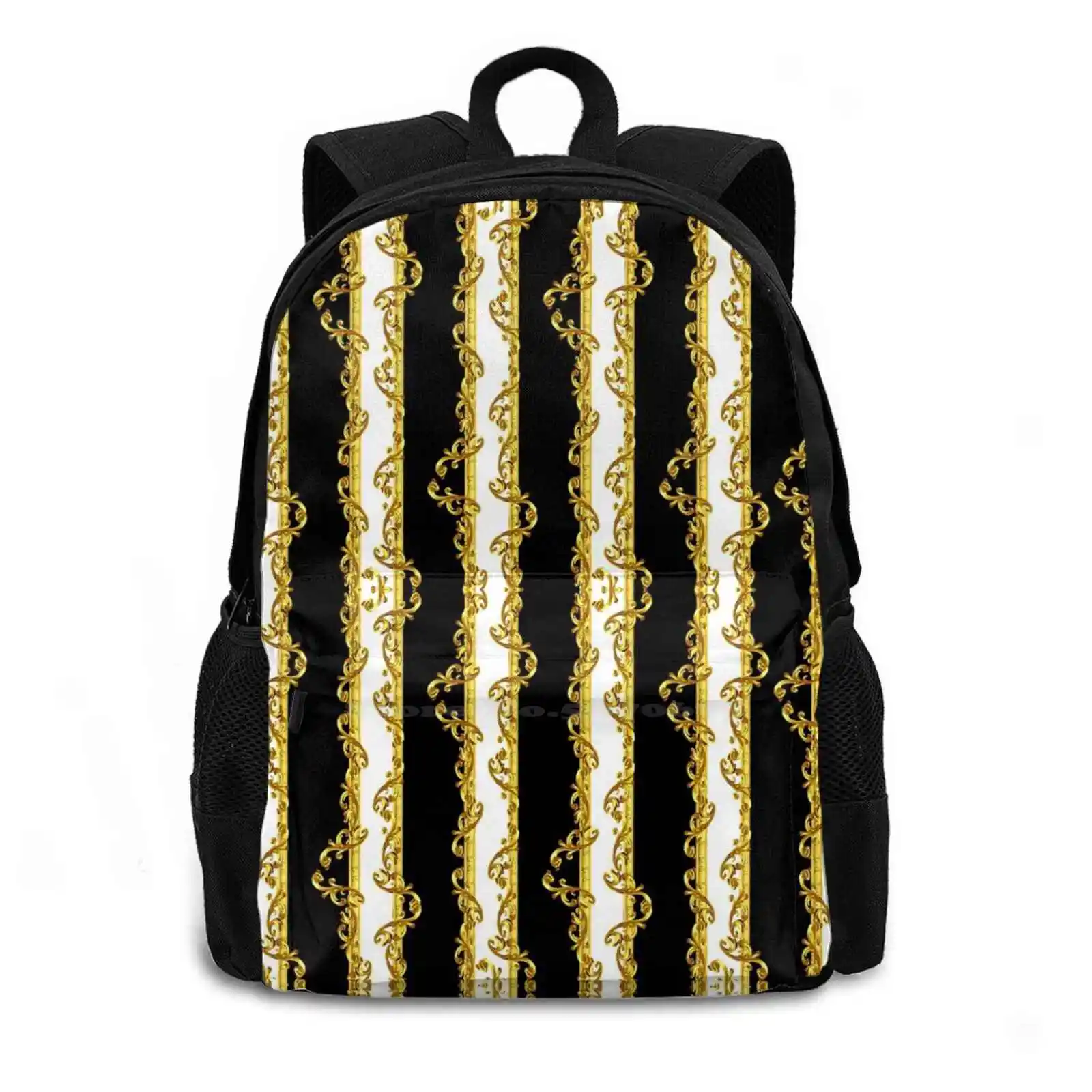 Baroque Prints Greek Ornament Goldenmeander Meandros Vintage Pattern Design Bag Student'S Backpack Greek Ornament Meander