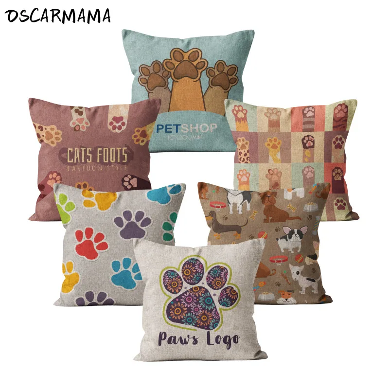 Kids Cute Lovely Dog Cat Kitty Paw Logo Pet Home Cushion Cover Room Decor Girl House Throw Pillow Case Set Pack Gift Big Size