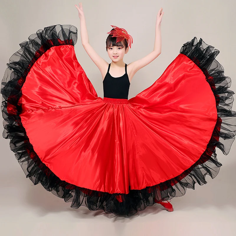 Kids Girls Belly Dance Spanish Traditional Flamenco Skirt Gypsy Style Child Stage Party Cosplay Costume Big Swing Skirts DL5721