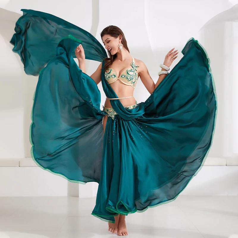 New high quality Belly Dance Costume Dresses Sexy Bra+Skirt+belt stage Performance Suits Outfits Clothes green red 2 colors