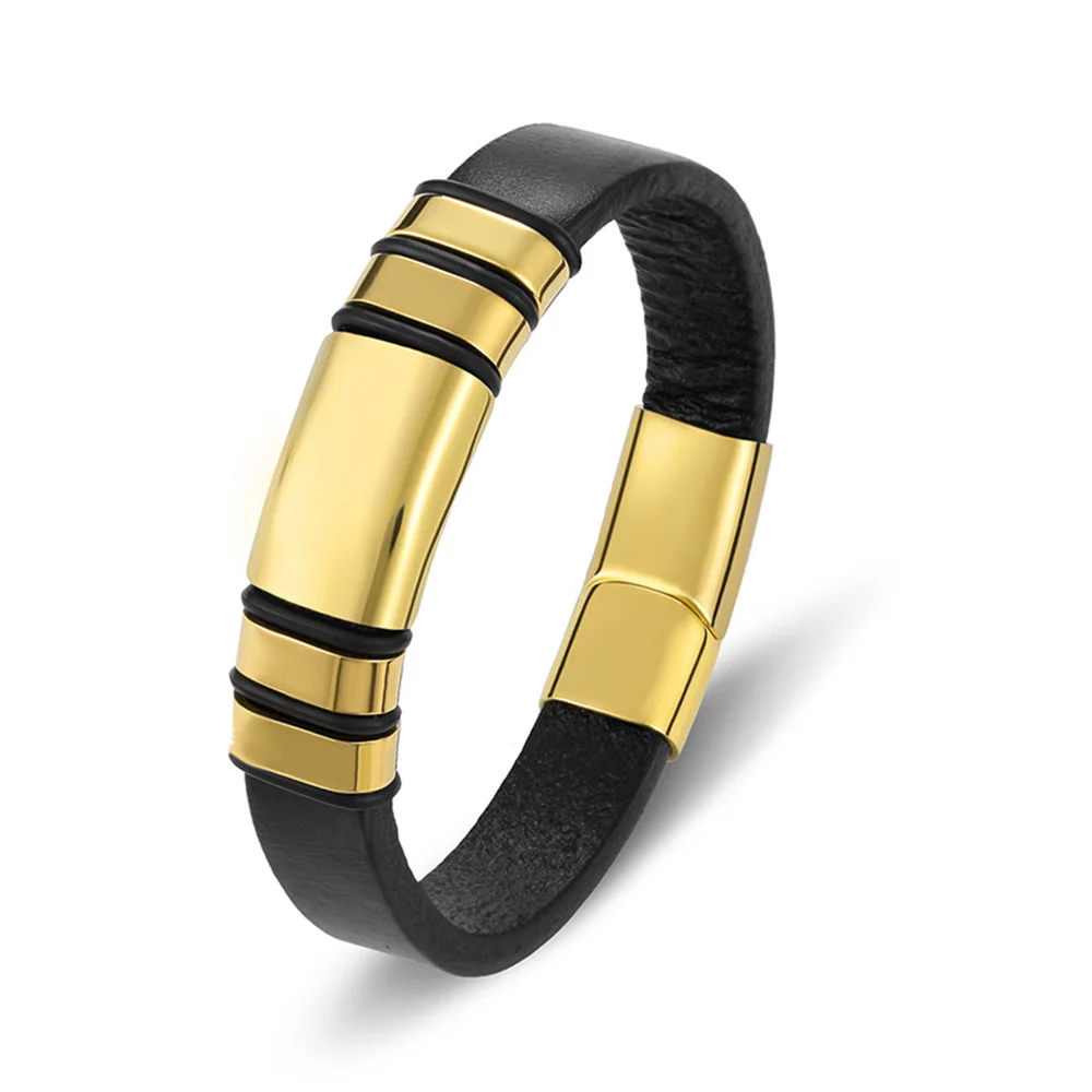 TYO Trendy Punk Rock Fashion Genuine Leather Bracelet Men Metal Stainless Steel Jewelry Magnetic Braided Vintage Dropshipping