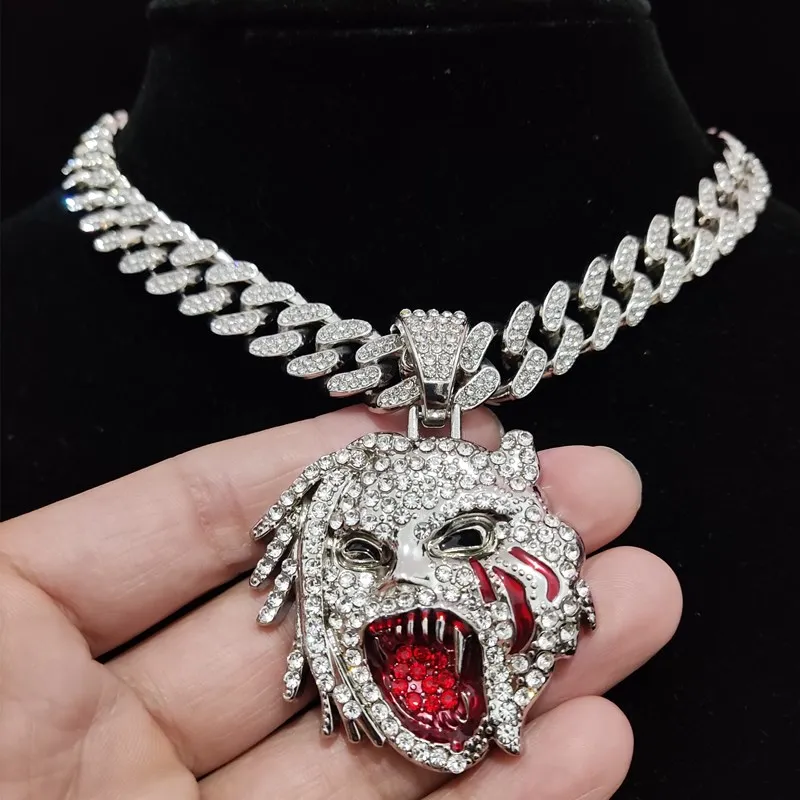 Men Women Hip Hop Iced Out Bling Figure Pendant Necklace with 13mm Miami Cuban Chain HipHop Rock Necklaces Fashion Charm Jewelry