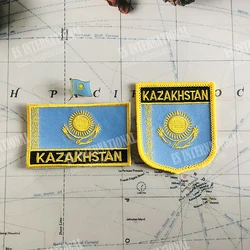 KAZAKHSTAN National Flag Embroidery Patches Badge Shield And Square Shape Pin One Set On The Cloth Armband Backpack Decoration