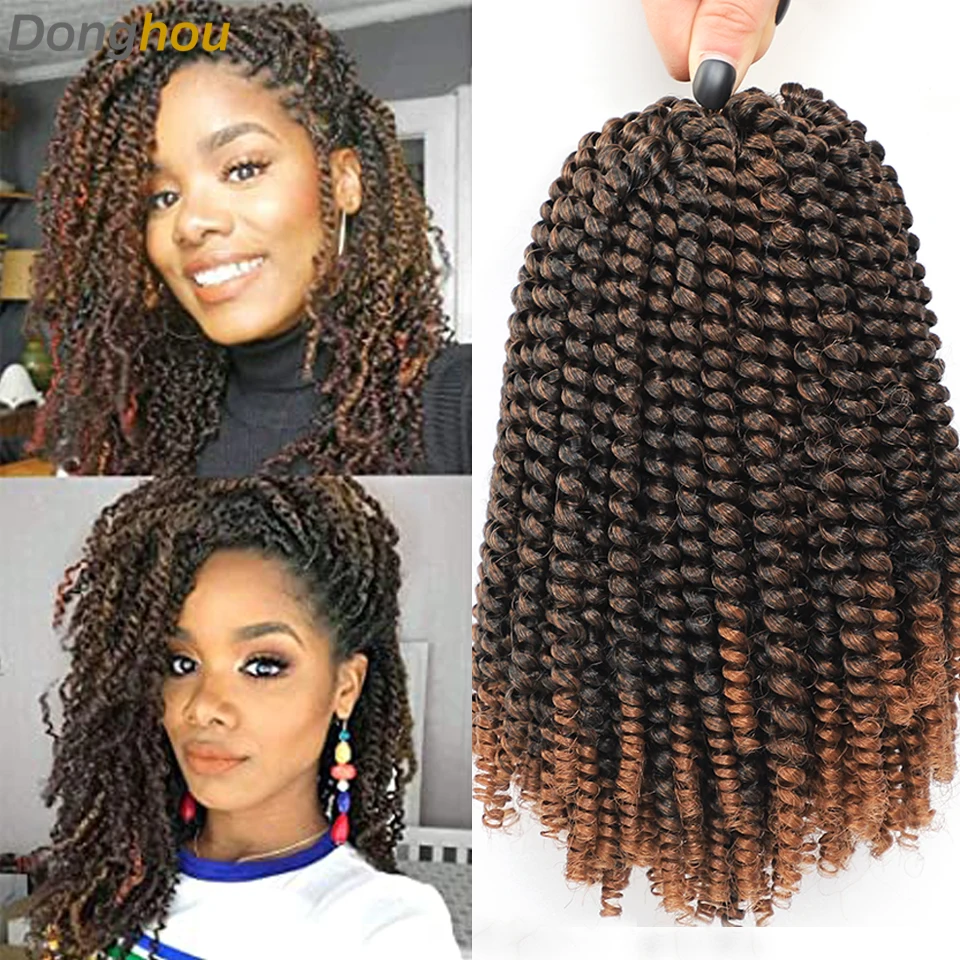 Ombre Spring Twist Hair 8 Inch Spring Twist Crochet Hair For Women Kinky Curly Twist Synthetic Braiding Hair 30 Strands/Pack