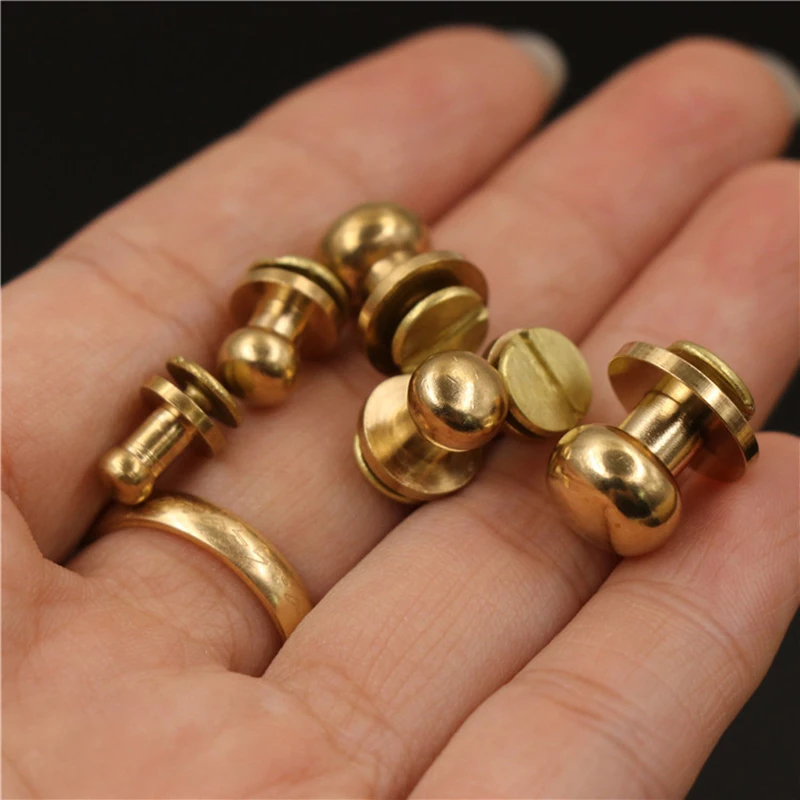 10pcs Solid Brass Sam Brown Browne ButtonScrew Back Round Head Ball Post Studs Nail Rivets DIY Leather Craft Accessory