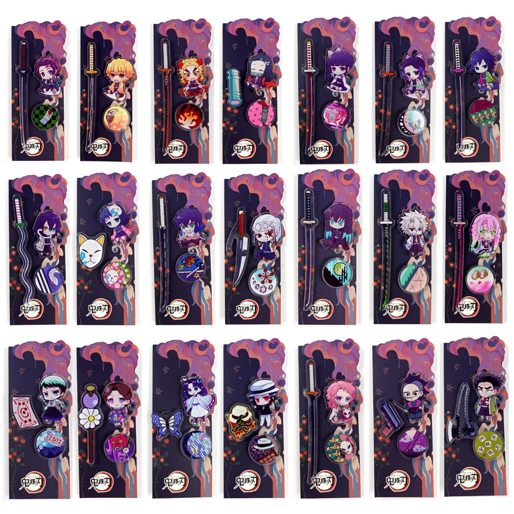 

21Pcs/Lot Anime Acrylic Brooch Tanjirou Nezuko Cartoon Figure Weapon Decoration Lapel Pins Jewelry Wholesale Accessories Gifts