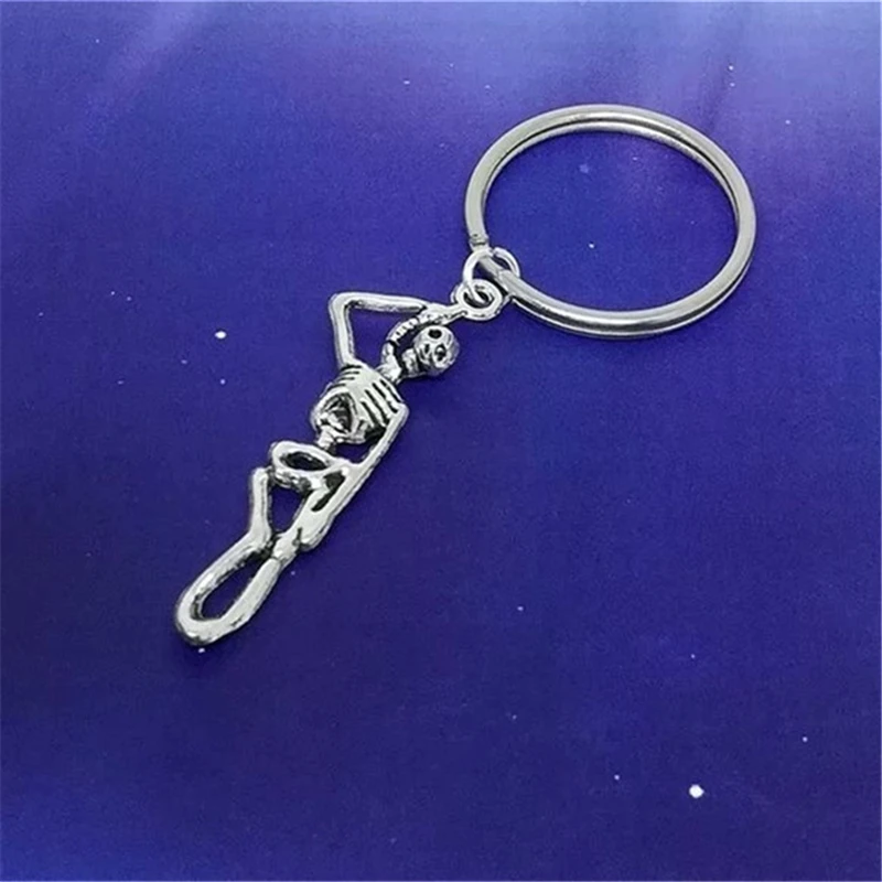 Skeleton Keychain Skeleton Charm Skeleton Key Chain Antique Silver Color Charm Skeleton Key Ring Goth Key Chain