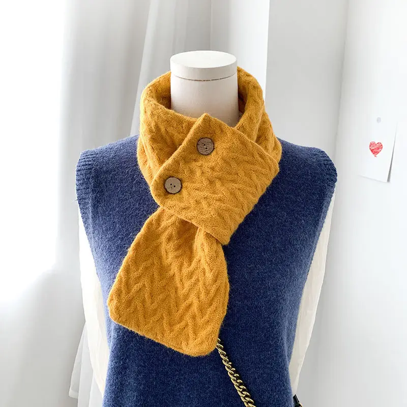 Scarf Women Autumn and Winter Korean Japanese Retro Neck Protection Wild Knitted Wool Scarf Solid Color Warm Scarf Bib Bufandas