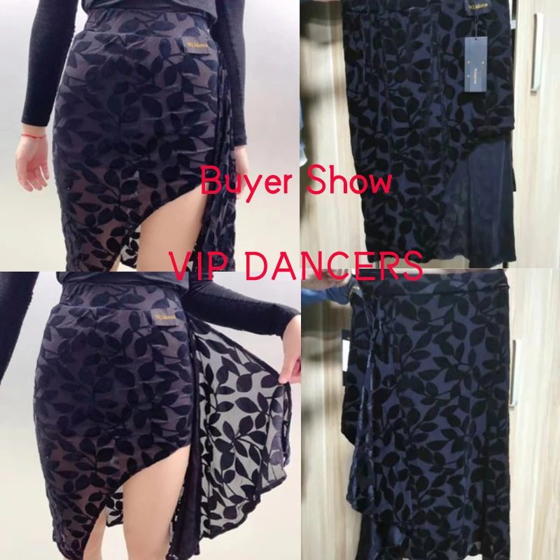 2022 Latin Dance Costume Dress Women Velvet Long Sleeve Bodysuit Burnt Floral Print Sexy Skirt Latin Top Practice Clothes SL5713