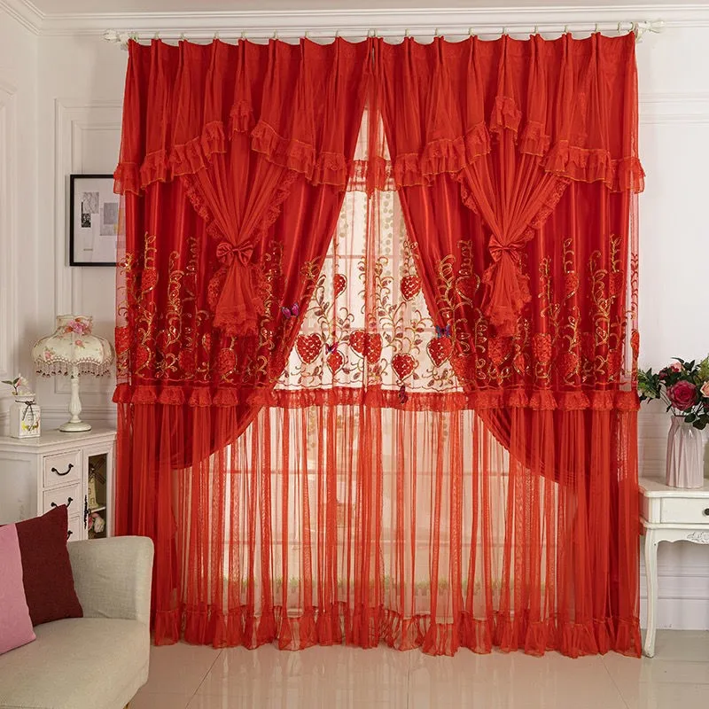 

Luxury Blackout Curtains for Living Room, Korean Romantic Red Bedroom, 3 Layers, Eco-Friendly Fabrics, Brand New, Wedding Drapes