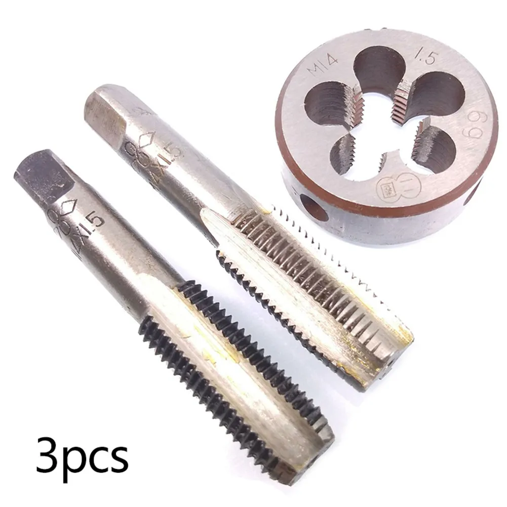 3Pcs M14x1.5mm Right Hand Thread Tap and Die Set Metric Screw Thread Tap Drill Machine Plug Tap Die CNC Metalworking Tools