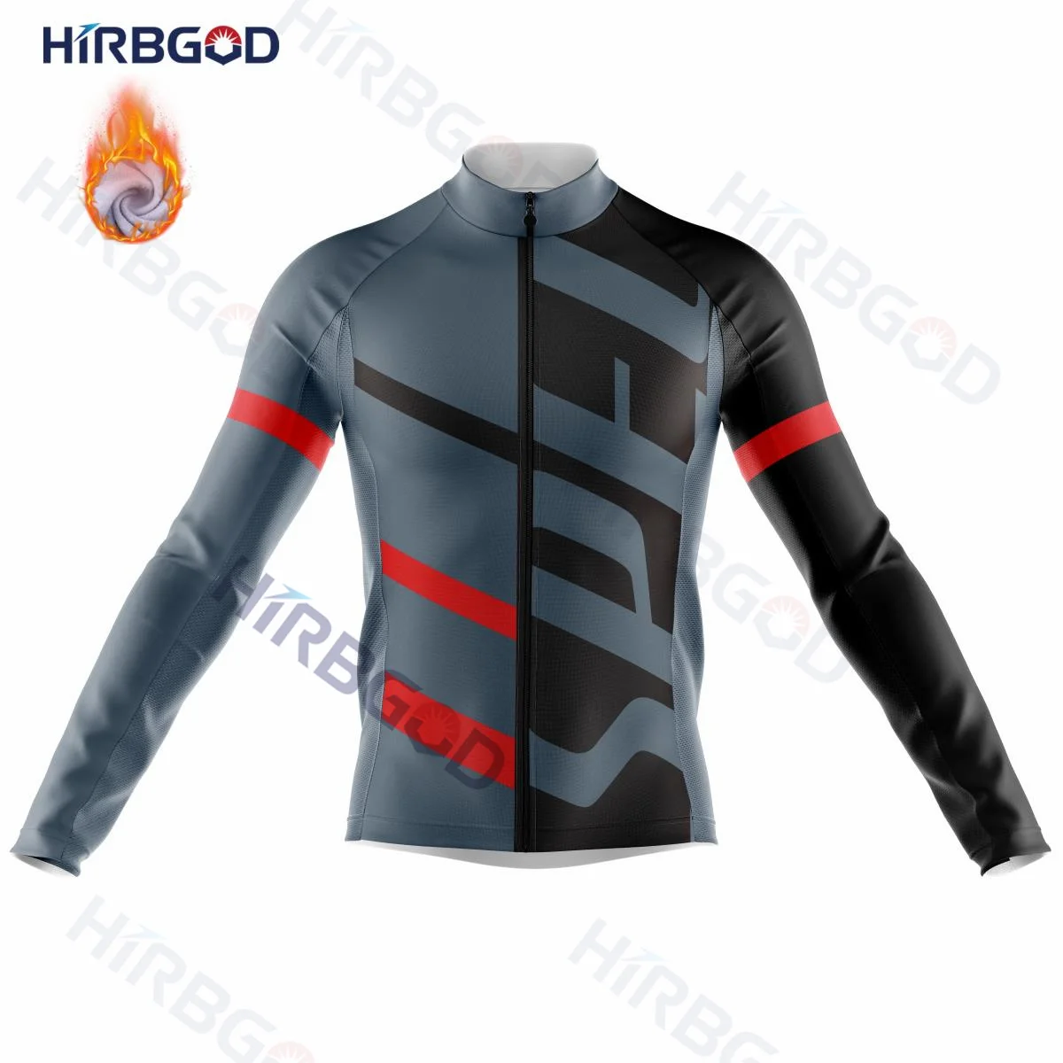 HIRBGOD New Red Stripes Men's Cycling Jerseys Polyester Long Sleeve Fleece Autumn and Winter Breathable with Gel Pad TYZ1393-11