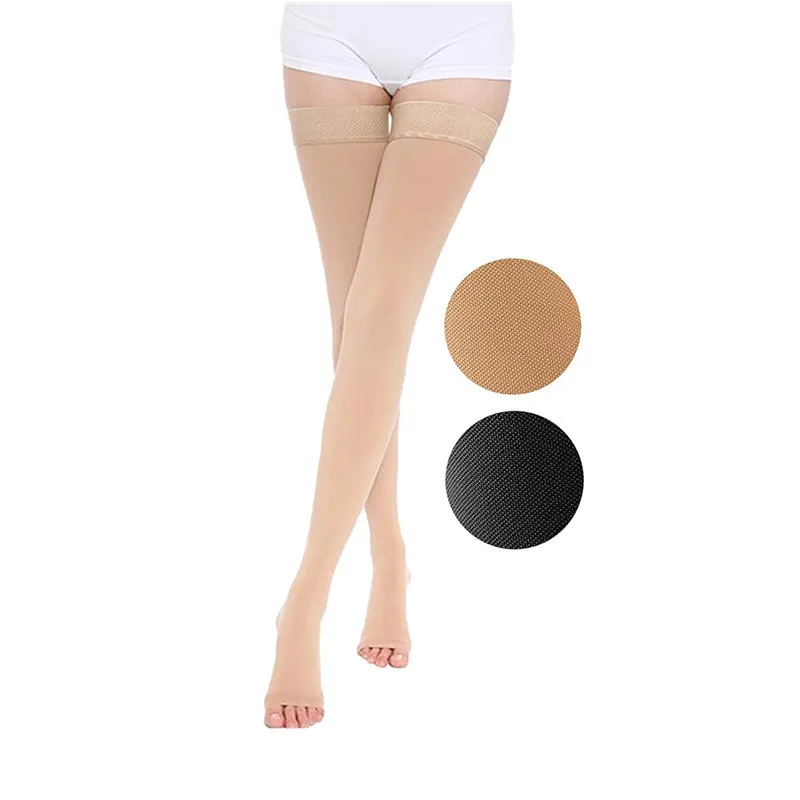 

2pcs Open Toe 15-20mmHg Graduated High Compression Stockings Medical Thigh High Varicose Veins Stocking for Men Women Swelling