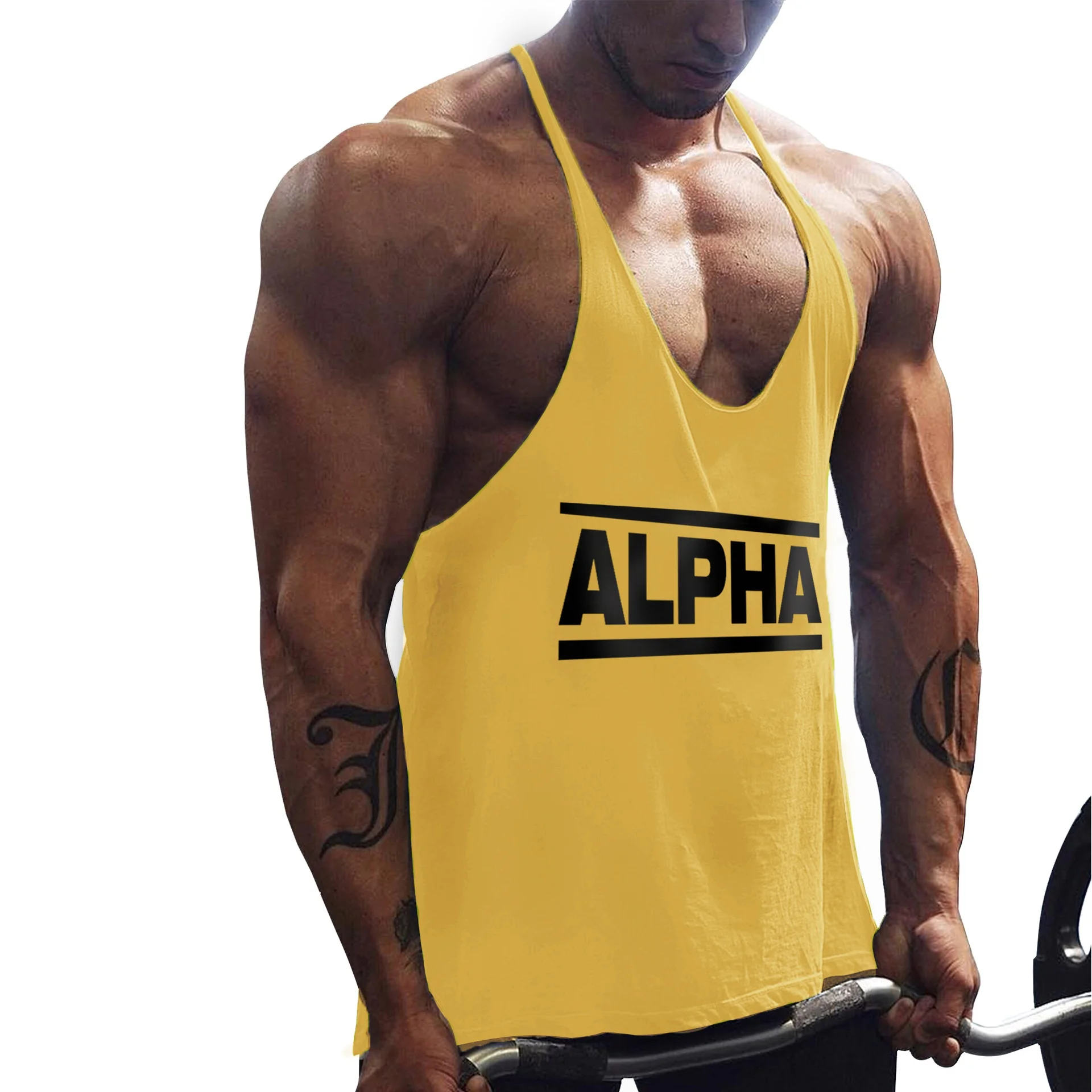 Vento europeu e americano masculino fitness sports training verão algodão código de impressão carta fina alça ombro colete