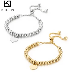KALEN Heart Pendant Bead Bracelet For Women Stainless Steel Adjustable Braided Silver/Gold Color Lucky Box Fashion Party Jewelry
