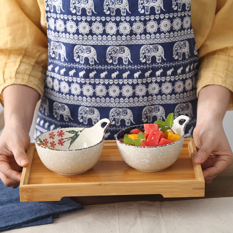 LingAo-Ceramic Single-handle Rice Bowl, Salad Bowl, Household